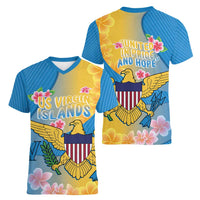 US Virgin Islands Women V-Neck T-Shirt Coat of Arms Plumeria Curve Style - Wonder Print Shop