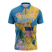 US Virgin Islands Zipper Polo Shirt Coat of Arms Plumeria Curve Style - Wonder Print Shop