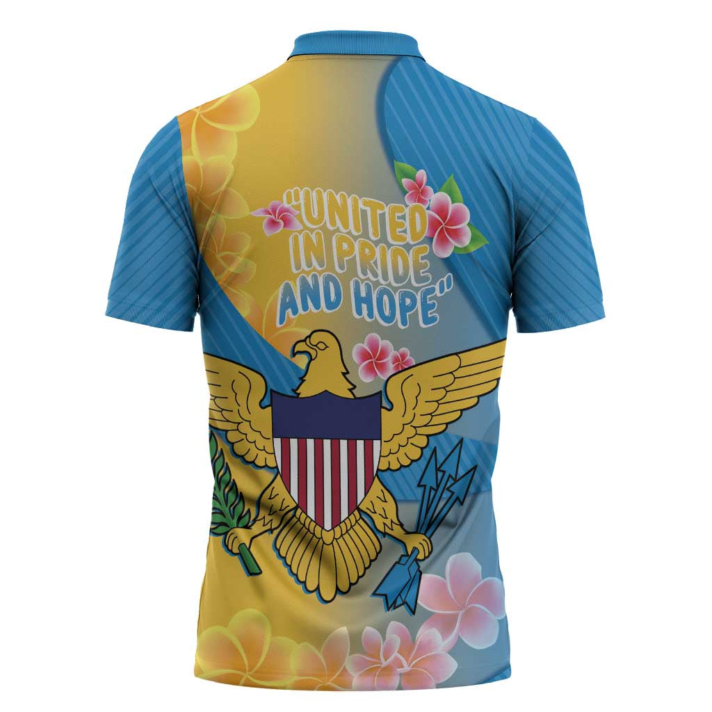 US Virgin Islands Zipper Polo Shirt Coat of Arms Plumeria Curve Style - Wonder Print Shop