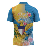 US Virgin Islands Zipper Polo Shirt Coat of Arms Plumeria Curve Style - Wonder Print Shop