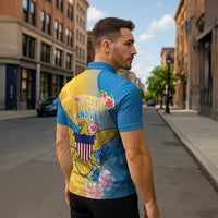 US Virgin Islands Zipper Polo Shirt Coat of Arms Plumeria Curve Style - Wonder Print Shop