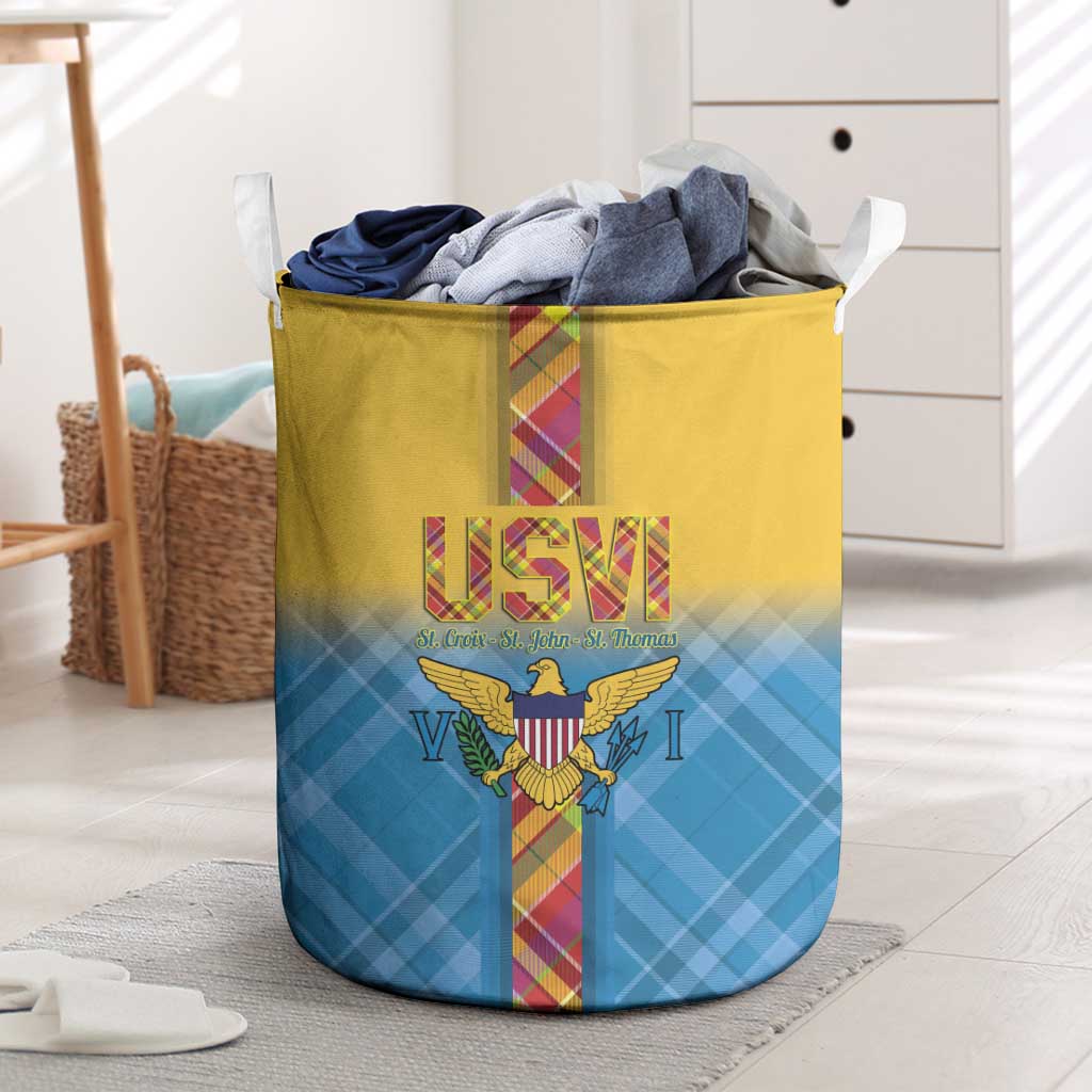 US Virgin Islands Laundry Basket Madras Pattern Gradient Style - Wonder Print Shop