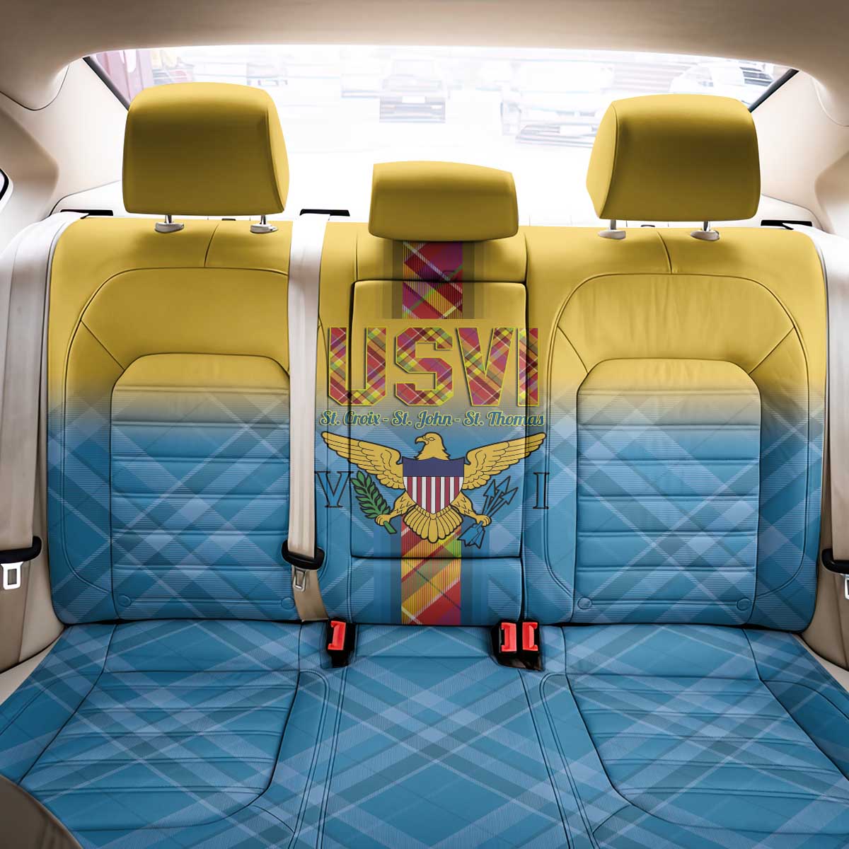 US Virgin Islands Back Car Seat Cover Madras Pattern Gradient Style - Wonder Print Shop