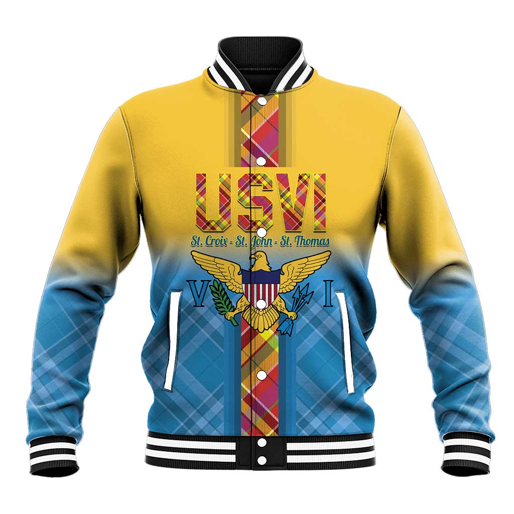 US Virgin Islands Baseball Jacket Madras Pattern Gradient Style - Wonder Print Shop