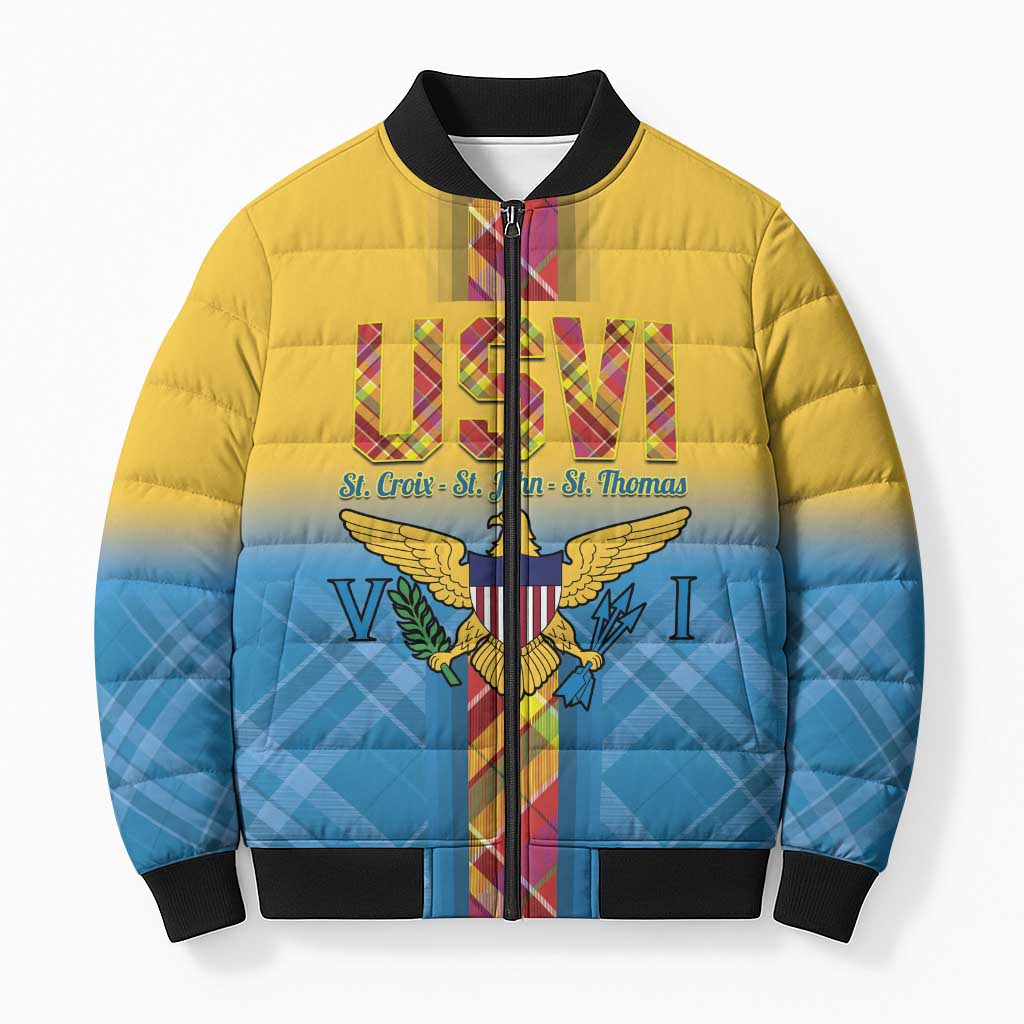 US Virgin Islands Bomber Puffer Jacket Madras Pattern Gradient Style - Wonder Print Shop