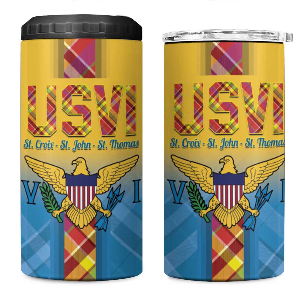 US Virgin Islands 4 in 1 Can Cooler Tumbler Madras Pattern Gradient Style - Wonder Print Shop