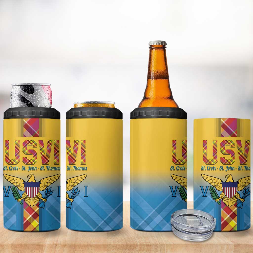 US Virgin Islands 4 in 1 Can Cooler Tumbler Madras Pattern Gradient Style - Wonder Print Shop