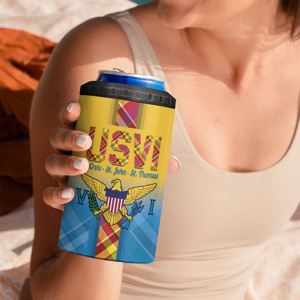 US Virgin Islands 4 in 1 Can Cooler Tumbler Madras Pattern Gradient Style - Wonder Print Shop