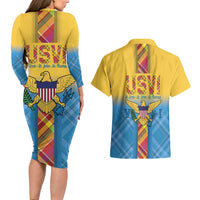 US Virgin Islands Couples Matching Long Sleeve Bodycon Dress and Hawaiian Shirt Madras Pattern Gradient Style - Wonder Print Shop