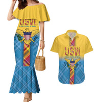 US Virgin Islands Couples Matching Mermaid Dress and Hawaiian Shirt Madras Pattern Gradient Style - Wonder Print Shop