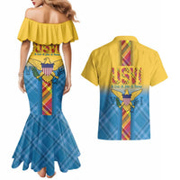 US Virgin Islands Couples Matching Mermaid Dress and Hawaiian Shirt Madras Pattern Gradient Style - Wonder Print Shop
