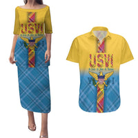 US Virgin Islands Couples Matching Puletasi and Hawaiian Shirt Madras Pattern Gradient Style - Wonder Print Shop