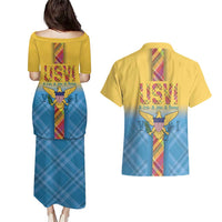 US Virgin Islands Couples Matching Puletasi and Hawaiian Shirt Madras Pattern Gradient Style - Wonder Print Shop