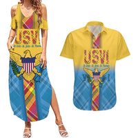 US Virgin Islands Couples Matching Summer Maxi Dress and Hawaiian Shirt Madras Pattern Gradient Style - Wonder Print Shop