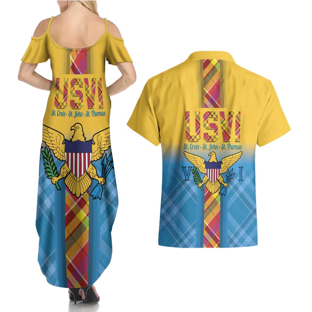 US Virgin Islands Couples Matching Summer Maxi Dress and Hawaiian Shirt Madras Pattern Gradient Style - Wonder Print Shop
