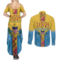 US Virgin Islands Couples Matching Summer Maxi Dress and Long Sleeve Button Shirt Madras Pattern Gradient Style - Wonder Print Shop