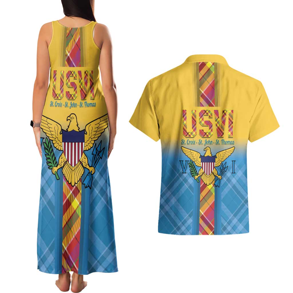 US Virgin Islands Couples Matching Tank Maxi Dress and Hawaiian Shirt Madras Pattern Gradient Style - Wonder Print Shop