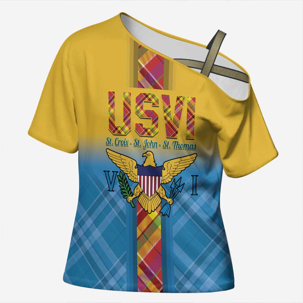 US Virgin Islands Cross Shoulder Shirt Madras Pattern Gradient Style - Wonder Print Shop
