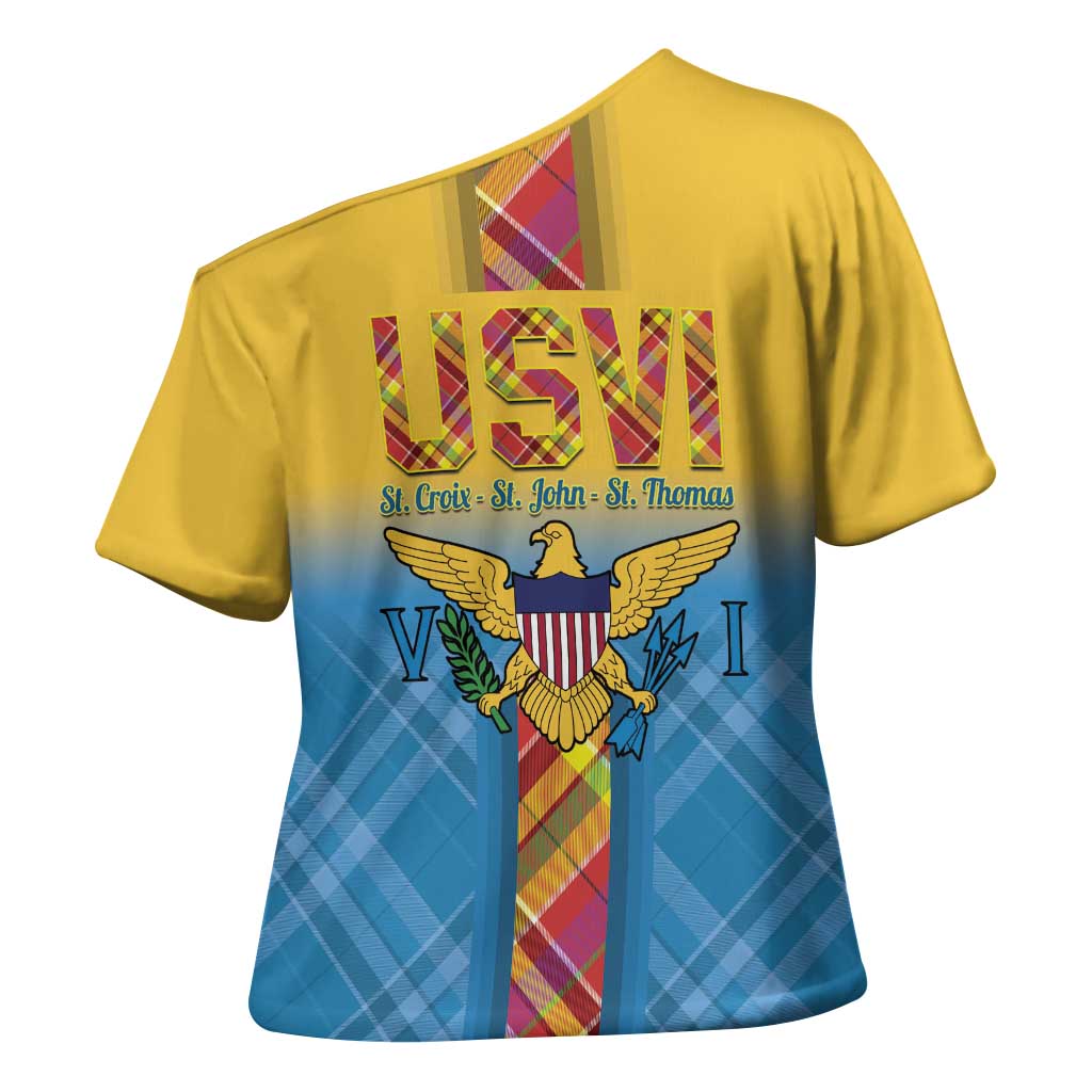 US Virgin Islands Cross Shoulder Shirt Madras Pattern Gradient Style - Wonder Print Shop