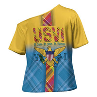 US Virgin Islands Cross Shoulder Shirt Madras Pattern Gradient Style - Wonder Print Shop