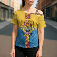 US Virgin Islands Cross Shoulder Shirt Madras Pattern Gradient Style - Wonder Print Shop