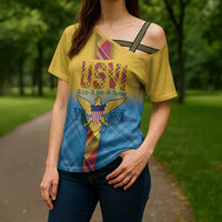 US Virgin Islands Cross Shoulder Shirt Madras Pattern Gradient Style - Wonder Print Shop