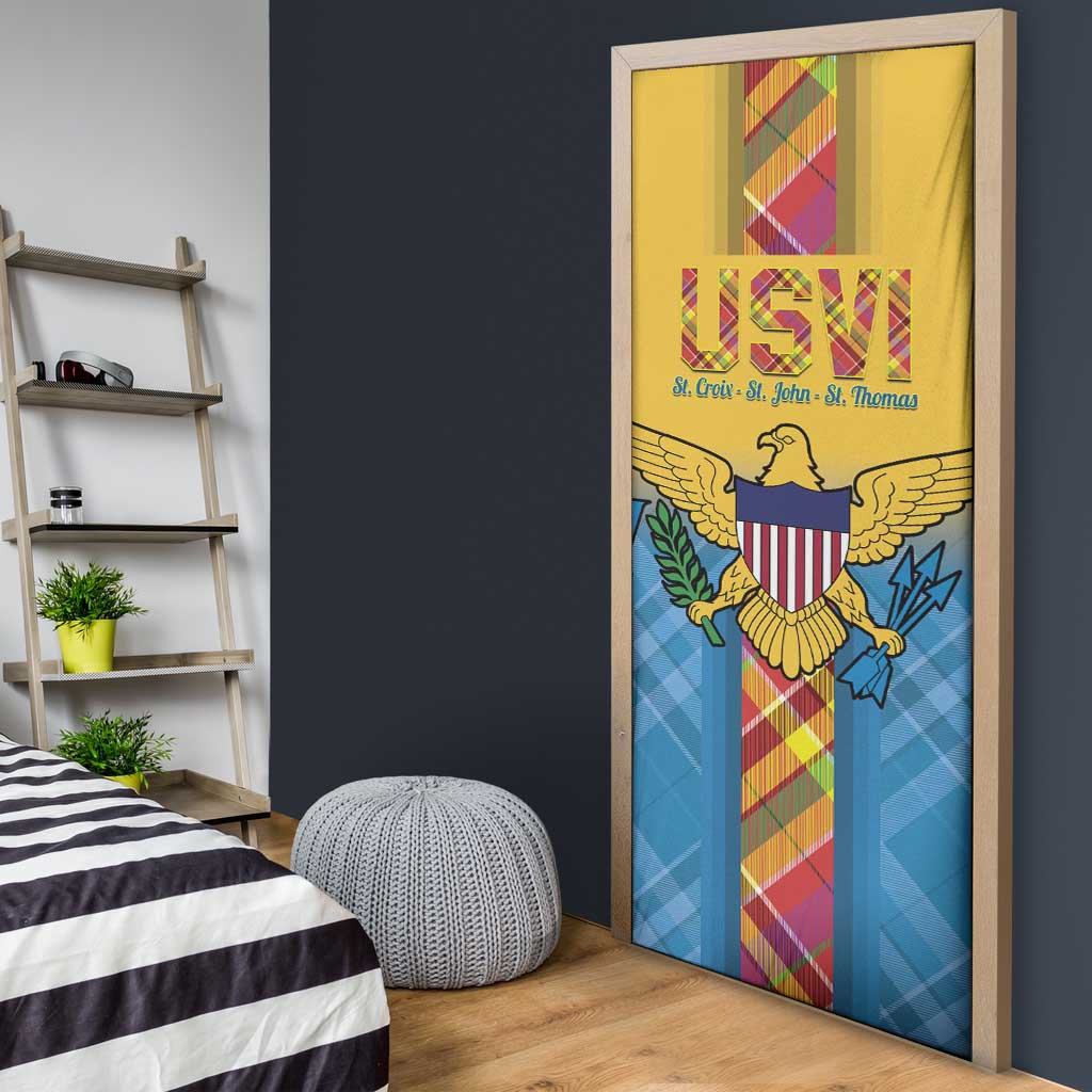 US Virgin Islands Door Cover Madras Pattern Gradient Style - Wonder Print Shop