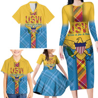 US Virgin Islands Family Matching Long Sleeve Bodycon Dress and Hawaiian Shirt Madras Pattern Gradient Style - Wonder Print Shop