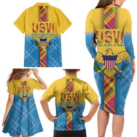 US Virgin Islands Family Matching Long Sleeve Bodycon Dress and Hawaiian Shirt Madras Pattern Gradient Style - Wonder Print Shop