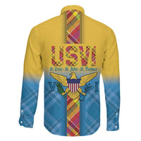 US Virgin Islands Family Matching Long Sleeve Bodycon Dress and Hawaiian Shirt Madras Pattern Gradient Style - Wonder Print Shop