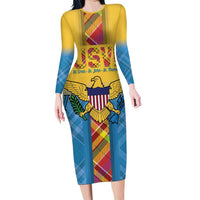 US Virgin Islands Family Matching Long Sleeve Bodycon Dress and Hawaiian Shirt Madras Pattern Gradient Style - Wonder Print Shop