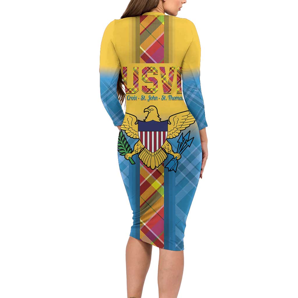 US Virgin Islands Family Matching Long Sleeve Bodycon Dress and Hawaiian Shirt Madras Pattern Gradient Style - Wonder Print Shop