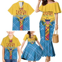 US Virgin Islands Family Matching Mermaid Dress and Hawaiian Shirt Madras Pattern Gradient Style - Wonder Print Shop