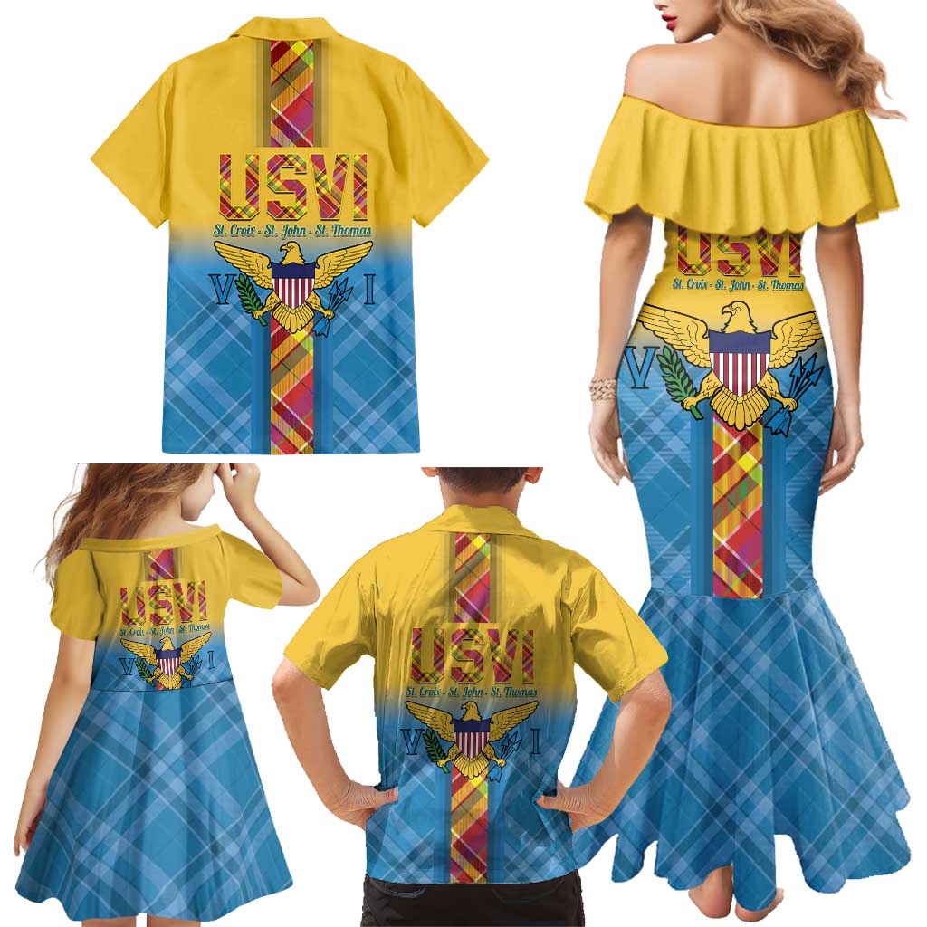 US Virgin Islands Family Matching Mermaid Dress and Hawaiian Shirt Madras Pattern Gradient Style - Wonder Print Shop