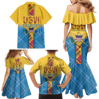 US Virgin Islands Family Matching Mermaid Dress and Hawaiian Shirt Madras Pattern Gradient Style - Wonder Print Shop