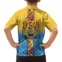 US Virgin Islands Family Matching Off The Shoulder Long Sleeve Dress and Hawaiian Shirt Madras Pattern Gradient Style - Wonder Print Shop