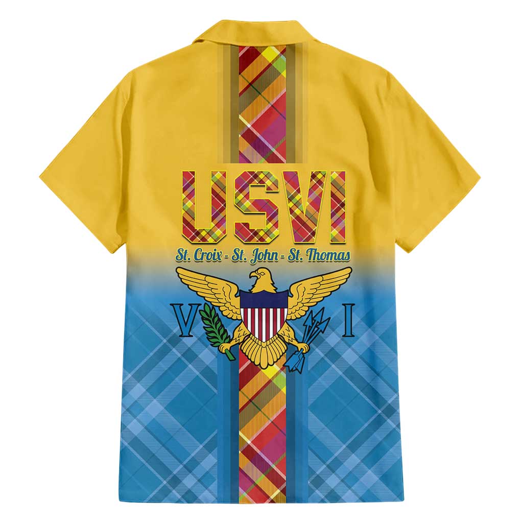 US Virgin Islands Family Matching Off The Shoulder Long Sleeve Dress and Hawaiian Shirt Madras Pattern Gradient Style - Wonder Print Shop