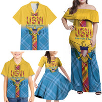 US Virgin Islands Family Matching Off Shoulder Maxi Dress and Hawaiian Shirt Madras Pattern Gradient Style - Wonder Print Shop