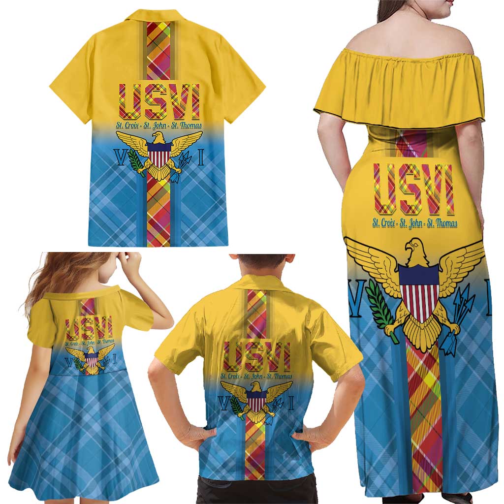 US Virgin Islands Family Matching Off Shoulder Maxi Dress and Hawaiian Shirt Madras Pattern Gradient Style - Wonder Print Shop
