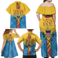 US Virgin Islands Family Matching Off Shoulder Maxi Dress and Hawaiian Shirt Madras Pattern Gradient Style - Wonder Print Shop