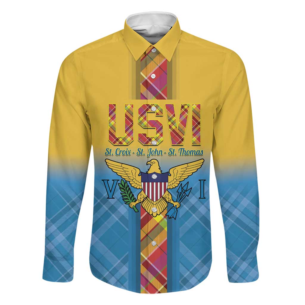 US Virgin Islands Family Matching Off Shoulder Maxi Dress and Hawaiian Shirt Madras Pattern Gradient Style - Wonder Print Shop