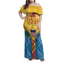 US Virgin Islands Family Matching Off Shoulder Maxi Dress and Hawaiian Shirt Madras Pattern Gradient Style - Wonder Print Shop