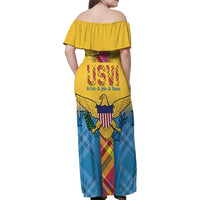 US Virgin Islands Family Matching Off Shoulder Maxi Dress and Hawaiian Shirt Madras Pattern Gradient Style - Wonder Print Shop