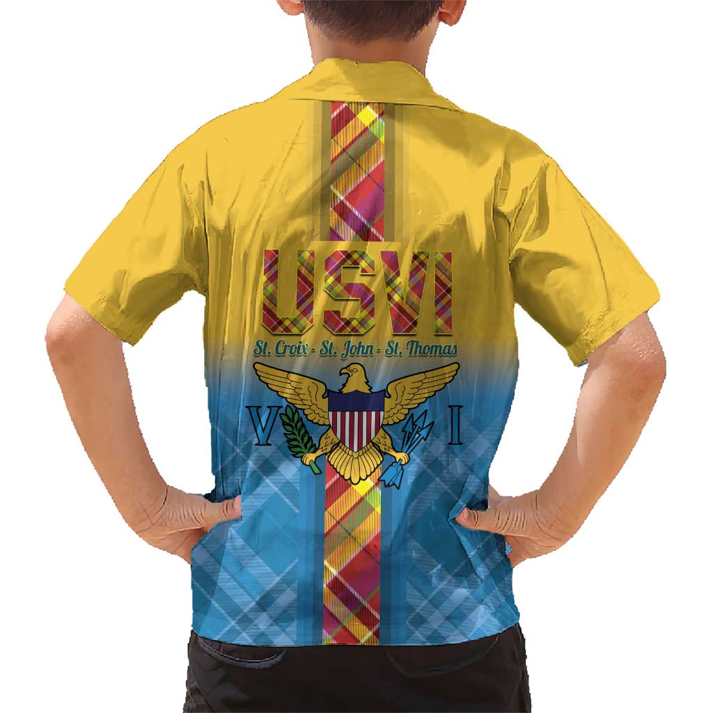 US Virgin Islands Family Matching Off Shoulder Short Dress and Hawaiian Shirt Madras Pattern Gradient Style - Wonder Print Shop