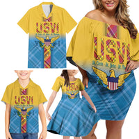 US Virgin Islands Family Matching Off Shoulder Short Dress and Hawaiian Shirt Madras Pattern Gradient Style - Wonder Print Shop