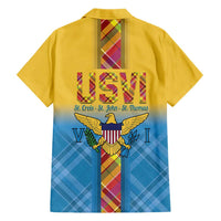 US Virgin Islands Family Matching Off Shoulder Short Dress and Hawaiian Shirt Madras Pattern Gradient Style - Wonder Print Shop
