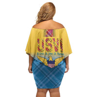 US Virgin Islands Family Matching Off Shoulder Short Dress and Hawaiian Shirt Madras Pattern Gradient Style - Wonder Print Shop
