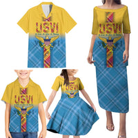 US Virgin Islands Family Matching Puletasi and Hawaiian Shirt Madras Pattern Gradient Style - Wonder Print Shop