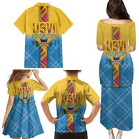 US Virgin Islands Family Matching Puletasi and Hawaiian Shirt Madras Pattern Gradient Style - Wonder Print Shop