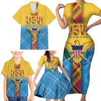 US Virgin Islands Family Matching Short Sleeve Bodycon Dress and Hawaiian Shirt Madras Pattern Gradient Style - Wonder Print Shop